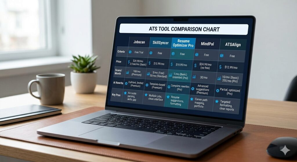 Comparison chart of Jobscan and free ATS scanner alternatives